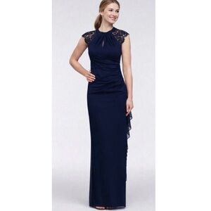 BETSY & ADAM Blue Ruched Draped Keyhole Gown Dress NWT $189 4